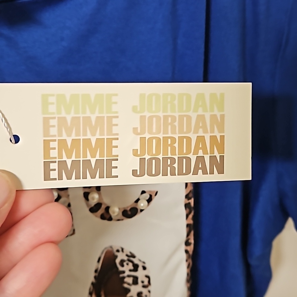 Emme Jordan Womens Plus Royal Blue Leopard Chic Shoes Tie Front Short Sleeve Top - Picture 6 of 12